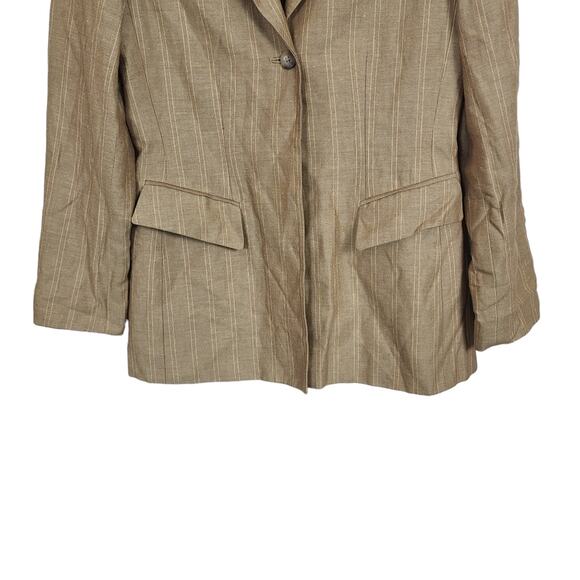 Ann Taylor Vtg Blazer 2P Tan Stripe Tailored Clueless Preppy Linen Schoolgirl - Picture 9 of 14